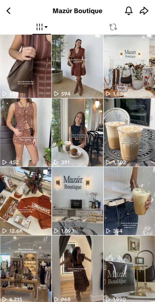instagram grid of a coffee shop showing a 3x4 grid of past posts and engaged views