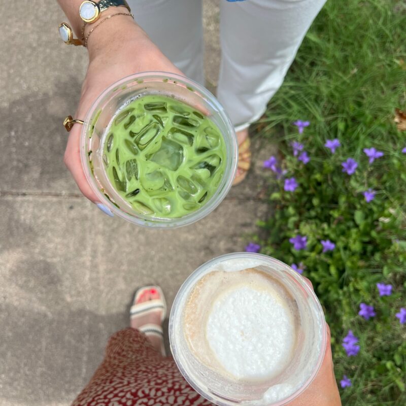 a matcha and a coffee aerial view showcasing Mazur Boutique for social media marketing